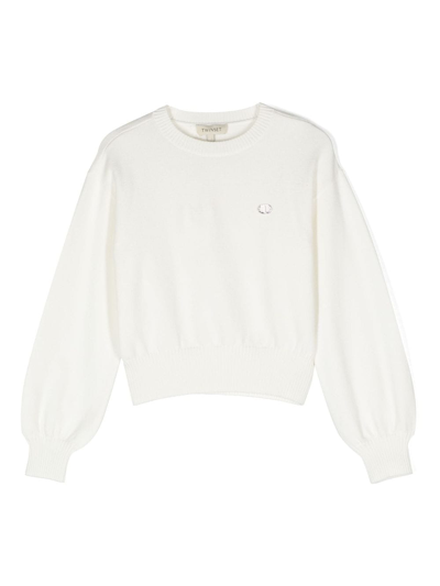 Twinset Kids' Crew-neck Knitted Jumper In White