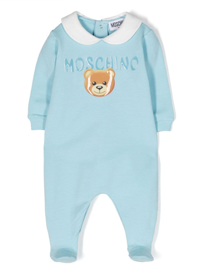 Moschino Babies' Logo 压纹棉睡衣套装 In Light Blue
