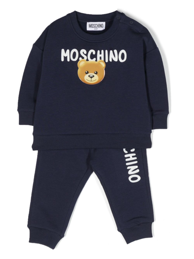 Moschino Babies' Logo-embossed Tracksuit Set In Blue