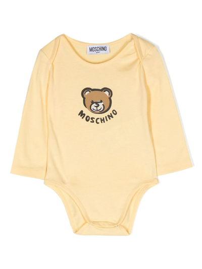 Moschino Babies' Teddy Bear-print Body In Yellow
