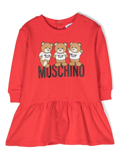 Moschino Babies' Teddy Bear-motif Cotton Dress In Red