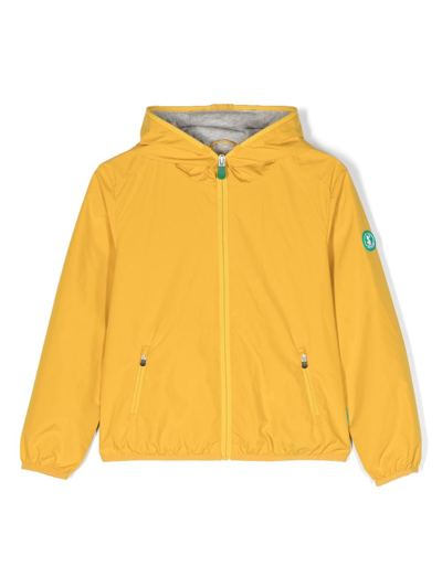 Save The Duck Kids' Logo-patch Zip-up Hooded Jacket In Yellow