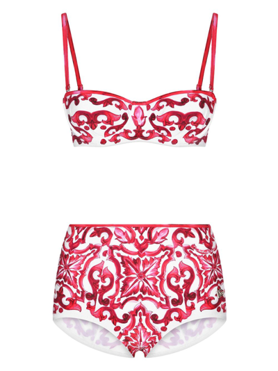 Dolce & Gabbana Maiolica Printed Jersey Bikini Set In Red