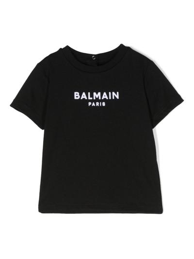 Balmain Black Cotton Logo T-shirt