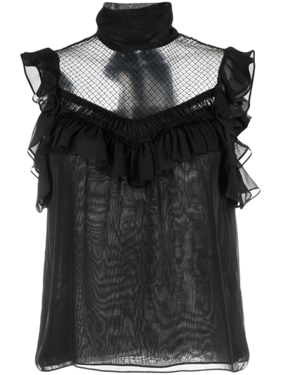 Dorothee Schumacher Panelled Sleeveless Silk Chiffon Blouse In Black