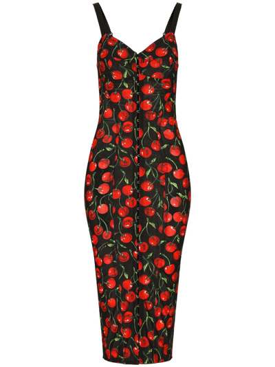 Dolce & Gabbana Cherry-print Midi Dress In Black