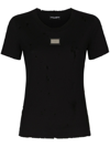 DOLCE & GABBANA DISTRESSED-EFFECT LOGO-PLAQUE T-SHIRT