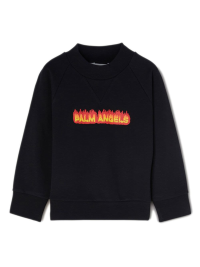 Palm Angels Kids' Flames Logo-print Sweatshirt In Black Red