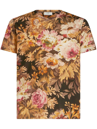 Etro T-shirt Mit Floralem Print In Burgundy