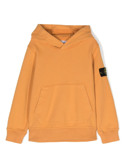Stone Island Kids' Compass-patch Cotton Hoodie In Orange