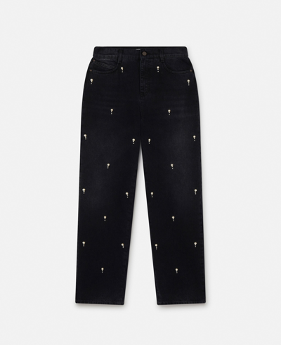 Stella Mccartney Pearl Embroidery Straight Leg Jeans In Black