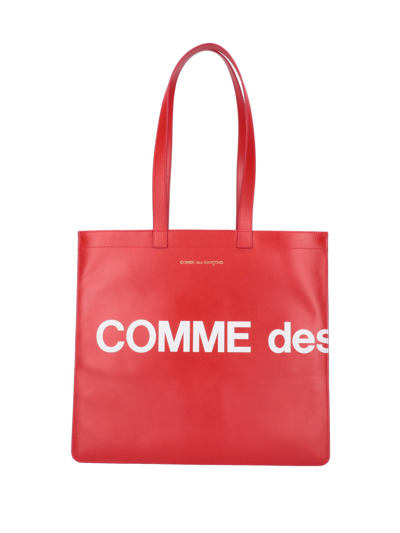 Comme Des Garçons Logo Print Tote Bag In Red