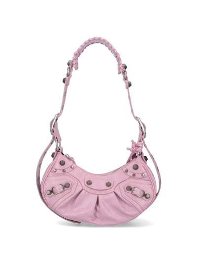 Balenciaga 'le Cagole Xs' Pink Shoulder Bag With Removable Heart Mirror In Leather Woman