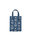Mcm Glitter Finish Canvas Handbag With Detachable Tag In Blue