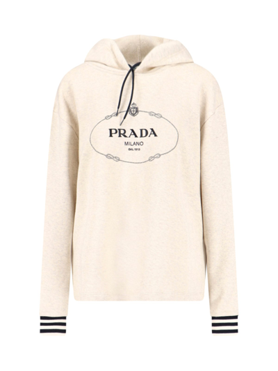 Prada Logo Hoodie In Beige