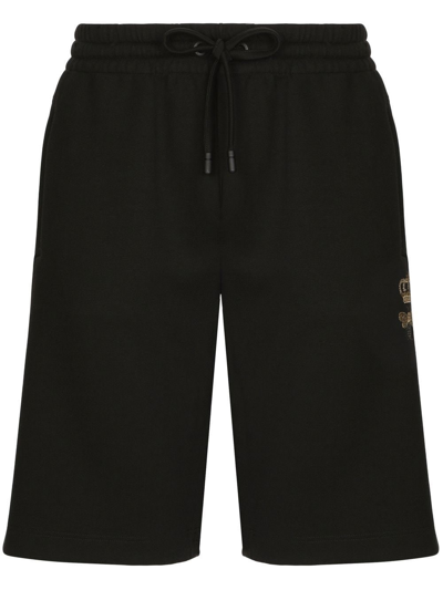 Dolce & Gabbana Logo-embroidered Cotton-blend Jersey Shorts In Black