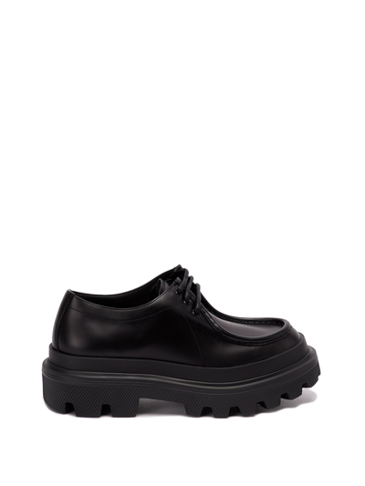 Dolce & Gabbana Brushed Leather `trek` Derby Shoes In Negro