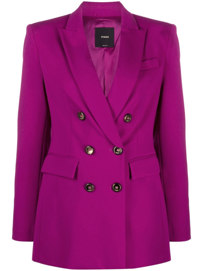 Pinko V-neck Double-breasted Blazer In Bougainvillea Purple