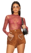 Free People Lady Lux Floral Mesh Layering Top In Mauve