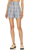 Veronica Beard Alicia High Rise Plaid Linen Shorts In Baby Blue