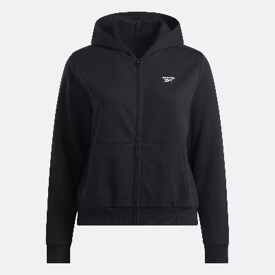 Reebok Plus Size Full-zip Kangaroo-pocket Hooded Sweatshirt In Black