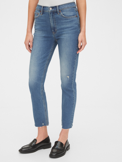 Gap High Rise Distressed Vintage Slim Jeans In Medium Indigo