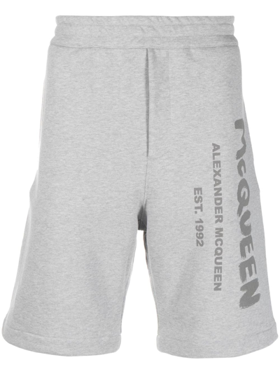 Alexander Mcqueen Graffiti-print Track Shorts In Grey