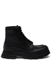 ALEXANDER MCQUEEN LOGO-EMBOSSED LEATHER COMBAT BOOTS