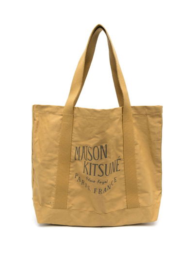 Maison Kitsuné Palais Royal Logo-print Tote Bag In Yellow