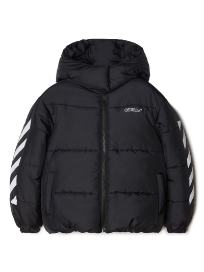 Off-white Kids' Bookish Logo-print Puffer Jacket In Black