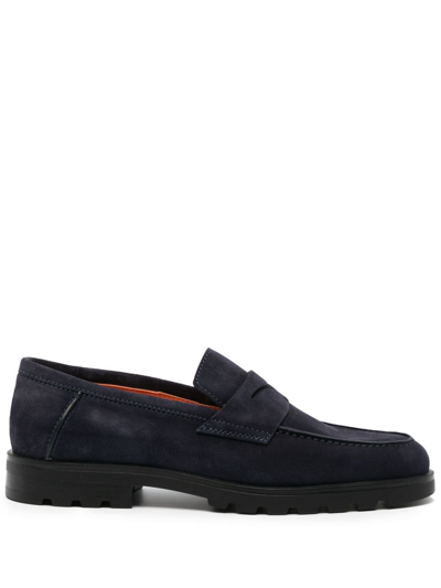 Santoni Almond-toe Penny Loafers In Blue