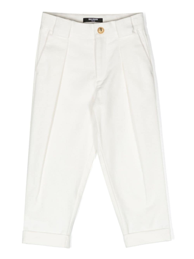 Balmain Kids' Button-up Cropped Chinos In Cream