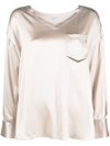 Brunello Cucinelli Monili Bead-embellished Silk-blend Blouse In Neutrals