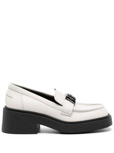 Furla 58mm Logo-plaque Leather Loafers In Neutrals