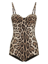 DOLCE & GABBANA LEOPARD-PRINT LOGO-LETTERING SWIMSUIT