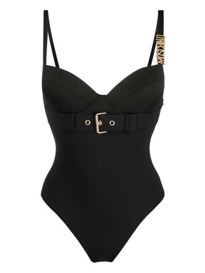 Moschino Black Buckle One-piece Swimsuit In A0555 Black