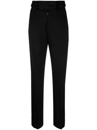 Maison Margiela Four-stitch Wool Tapered Trousers In Black