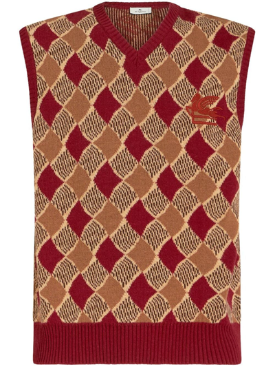 Etro Sleeveless Waistcoat With Diamond Pattern In Beige