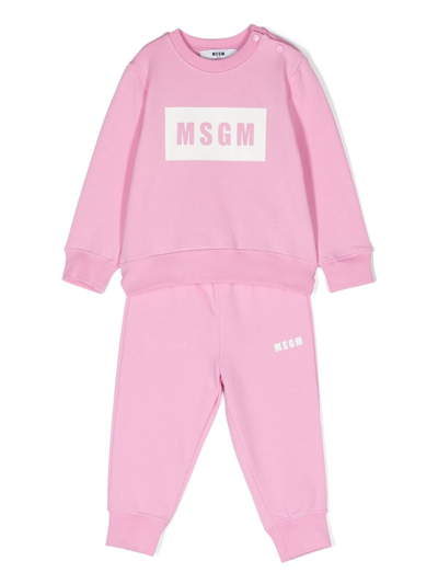 Msgm Babies' Logo-print Crew-neck Tracksuit Set In Pink