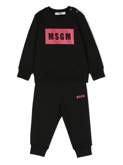 Msgm Babies' Logo-print Crew-neck Tracksuit Set In Black