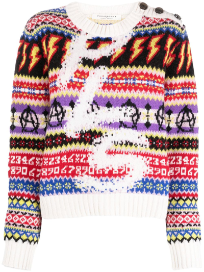 Philosophy Di Lorenzo Serafini Punk Vibes Intarsia-knit Jumper In White