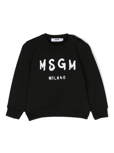 Msgm Babies' Logo-print Crew-neck Sweatshirt In Black