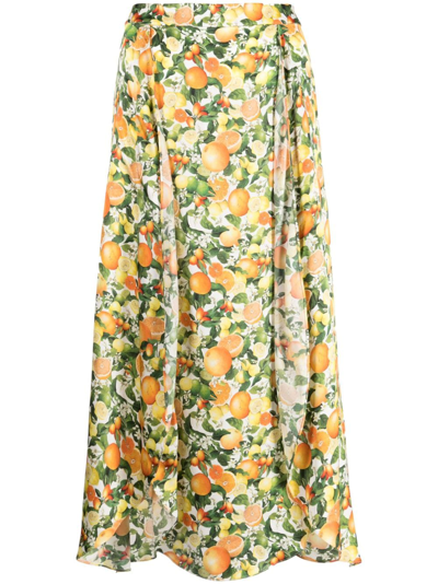 Stella Mccartney Lemon Print Silk Midi Skirt In Multicolor