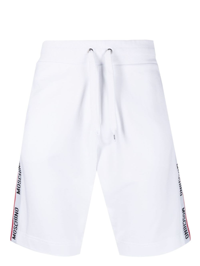 Moschino Logo-embellished Drawstring Jersey Shorts In White