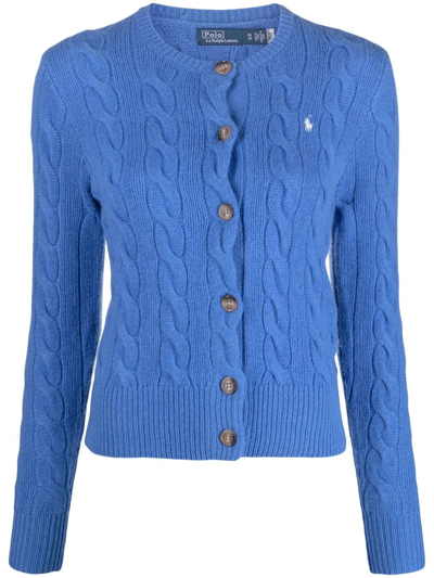 Polo Ralph Lauren Cable-knit Wool-cashmere Cardigan In Light Blue