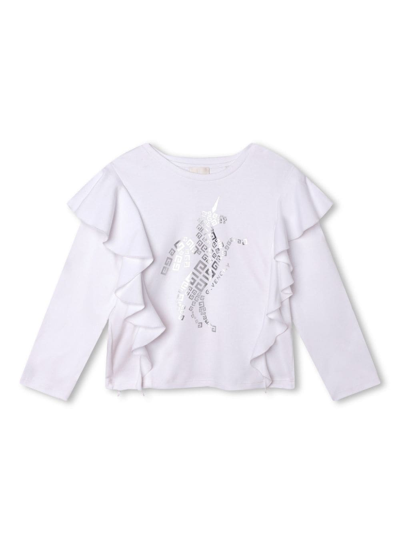 Givenchy Kids' 4g-motif Ruffle-detailing T-shirt In White