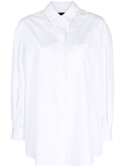 Simone Rocha Pearl-embellished Long-sleeve Shirt In White