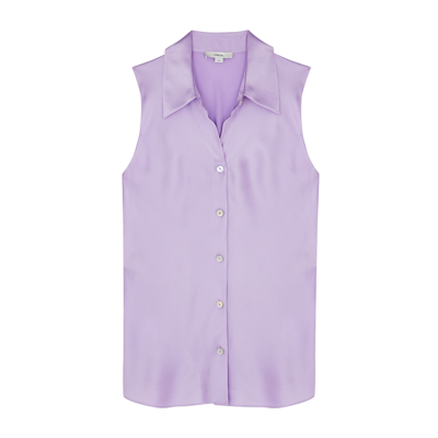 Vince Bias Cut Silk Shirt In Purple