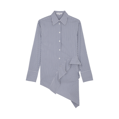 Jw Anderson Striped Long-sleeve Draped Shirt In Blue And White