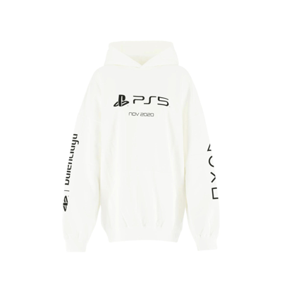 Balenciaga Logo Hooded Sweatshirt In White